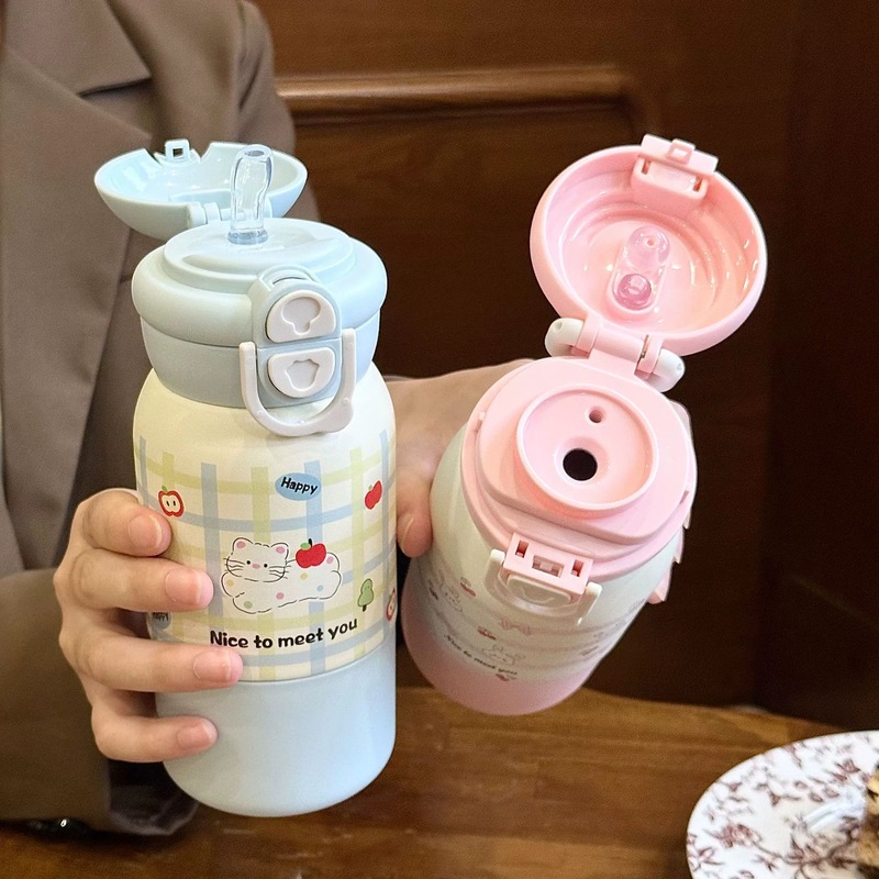 新款ins儿童卡通保温杯宝宝水杯带吸管小孩三饮杯便携可爱水杯|undefined