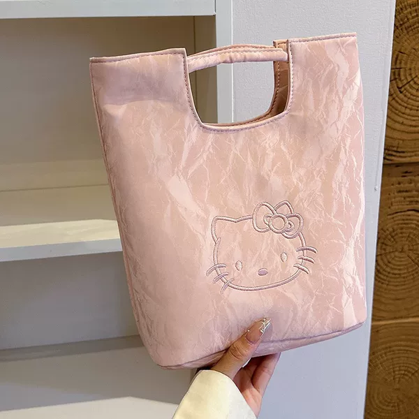 Cute Embroidered Cartoon Wrist Bag, Dopamine Bright Color Fashionable Bag, Everyday Versatile Large Capacity Handbag