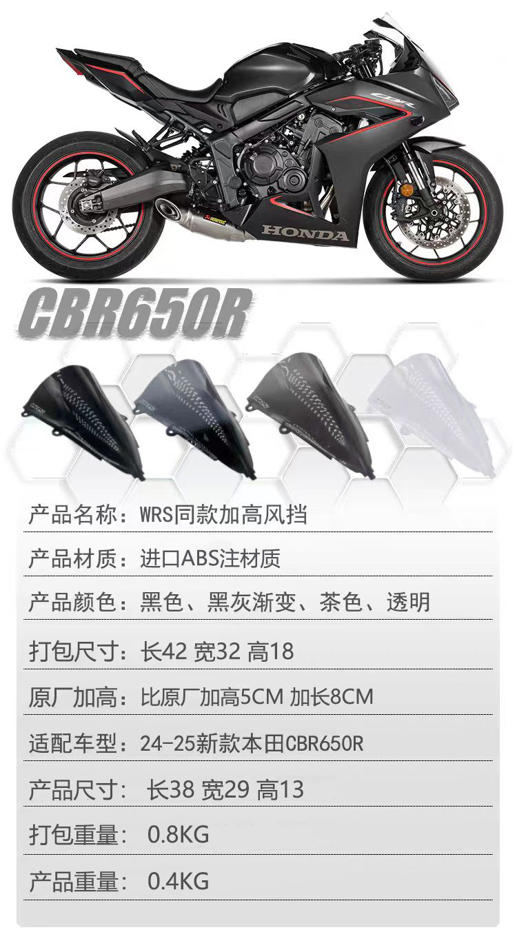 Suitable for Honda Cbr650R New Model Modified Height-Increasing Racing Windshield, Same Style as Wrs, 24-26 Height-Increasing Windscreen