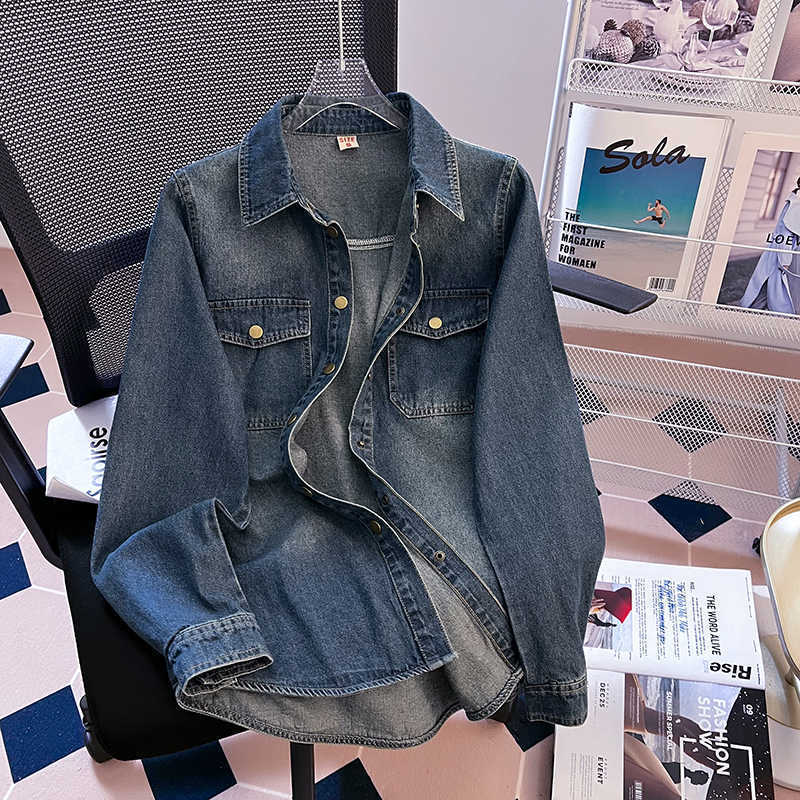 Shoulder Jacket Top Soft Denim Shirt Women's Spring and Autumn 2025 New Fashion Retro Denim Shirt Coat Women