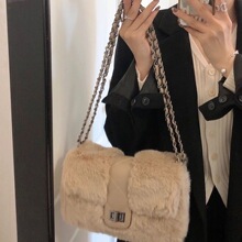 秋冬毛毛绒包包女2021新款钱包小香风菱格链条包高级感腋下包斜挎