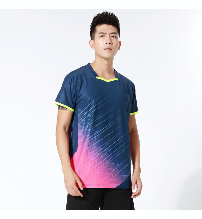 Nuevo traje de bádminton fresco de manga corta succión de sudor rápido secado hombre y mujer de cuello redondo de verano traje de bádminton deportivo