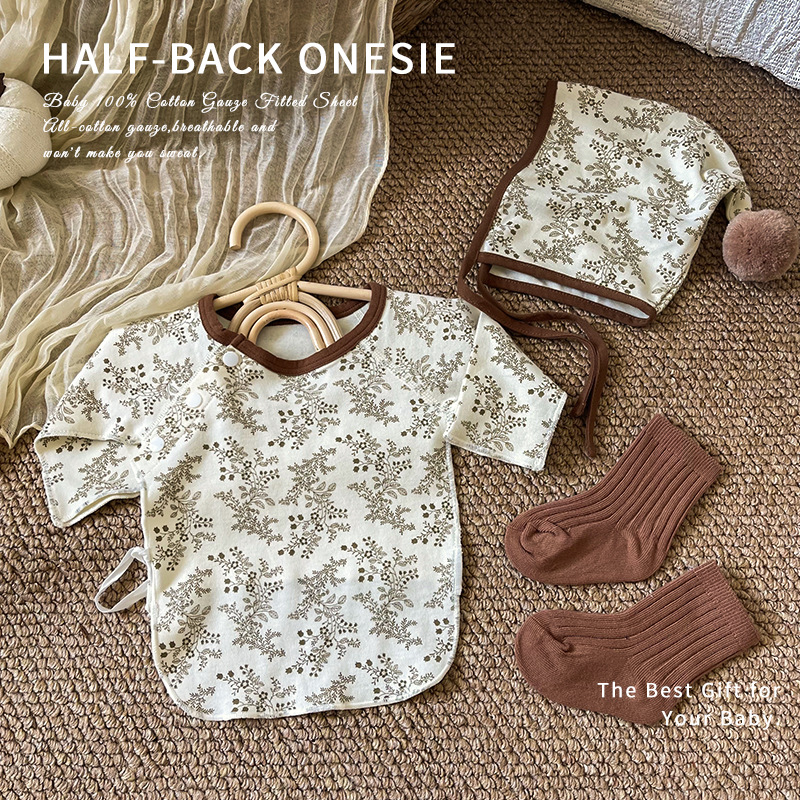 Half-back blouse for newborns, Class A pure cotton newborn clothes, spring and autumn seamless monk suit, maternity room top 0-3