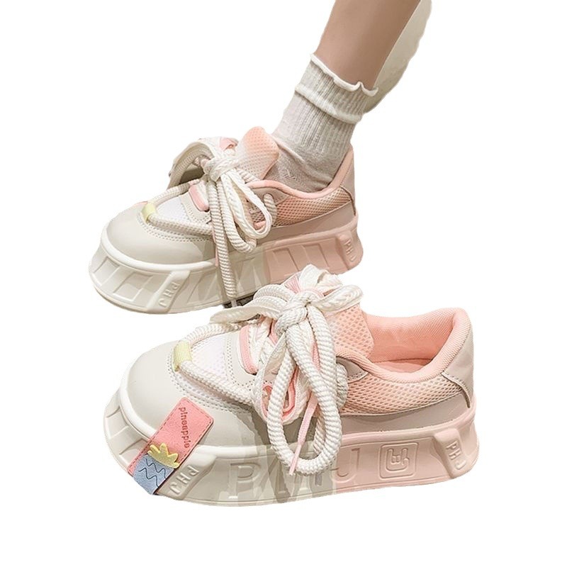 Dopamina feas zapatos de pan de cabeza grande mujeres 2024 nuevo color de combinación de altura de base gruesa zapatos deportivos casuales zapatos de nicho de moda