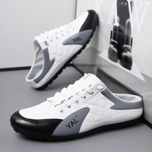 Men's Large Size Spring Half Slip-on Casual Breathable Korean Style Fashion Lazy One-step Bean Pod Shoes