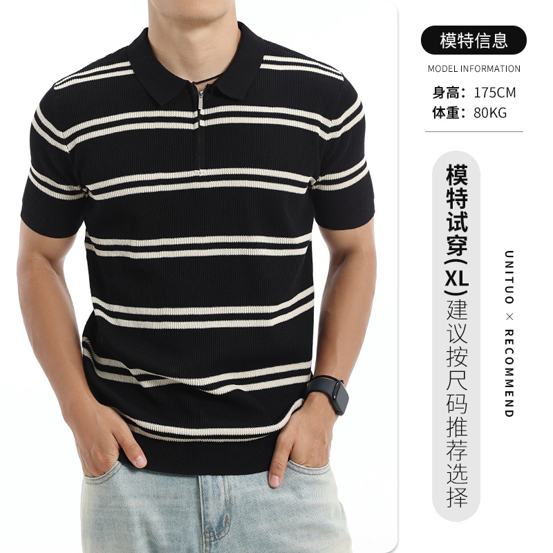 Europa y los Estados Unidos transfronterizos hielo rayas polo camiseta hombre de negocios ocio pozo textura de manga corta jersey polo camiseta superior