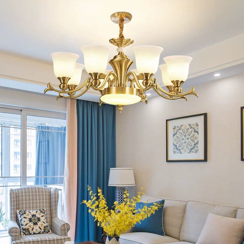 Медная потолочная лампа, современный минимализм, освещение для гостиной, американский стиль, стиль светлого лука