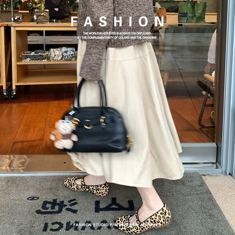 New Favorite Cowhide Leather Flat Buckle Ballet Leopard Print Single Shoes for Women, Granny Shoes, Mary Janes