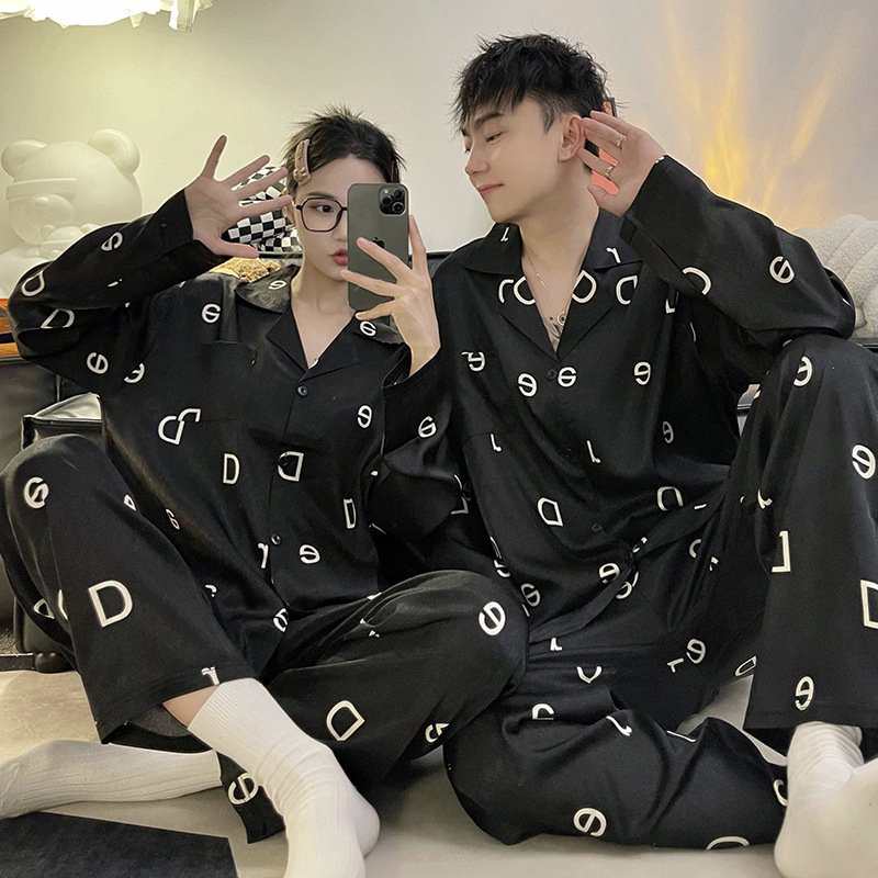 Pijamas de pareja de alto grado primavera y otoño seda de hielo manga larga celebridad de Internet 2023 Nuevo más tamaño ropa de hogar de seda para hombre invierno