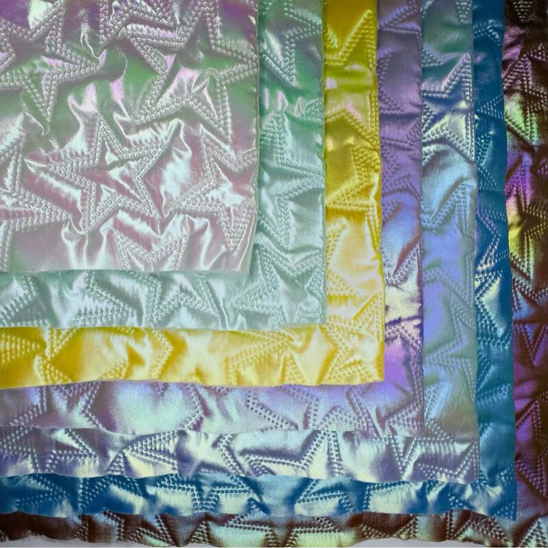 Nylon Waterproof Iridescent Five-Pointed Star Ultrasonic Embossed Quilted Fabric with Cotton Padding for Quilted Embroidery Jackets and Bags