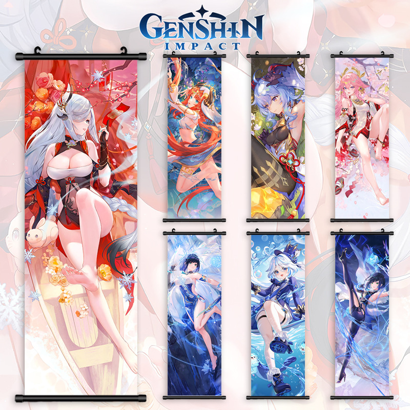 原神人物雷电将军挂轴画卧室壁画装饰画漫展海报亚马逊可挂式挂画