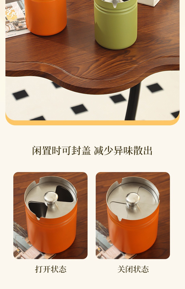 Thickened Ashtray with a High-End Feel, Stainless Steel, for Car and Home Use, with a Lid to Prevent Ash from Flying, Rotating Lid, Creative Large Size
