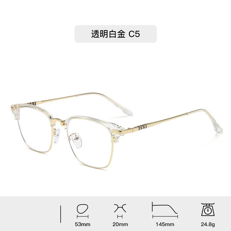 TR90 temperamento negro oro medio marco marco de gafas de miopía para hombres puede equiparse con un número de grados marco de cejas de protección contra la luz azul medio marco de cejas mujeres