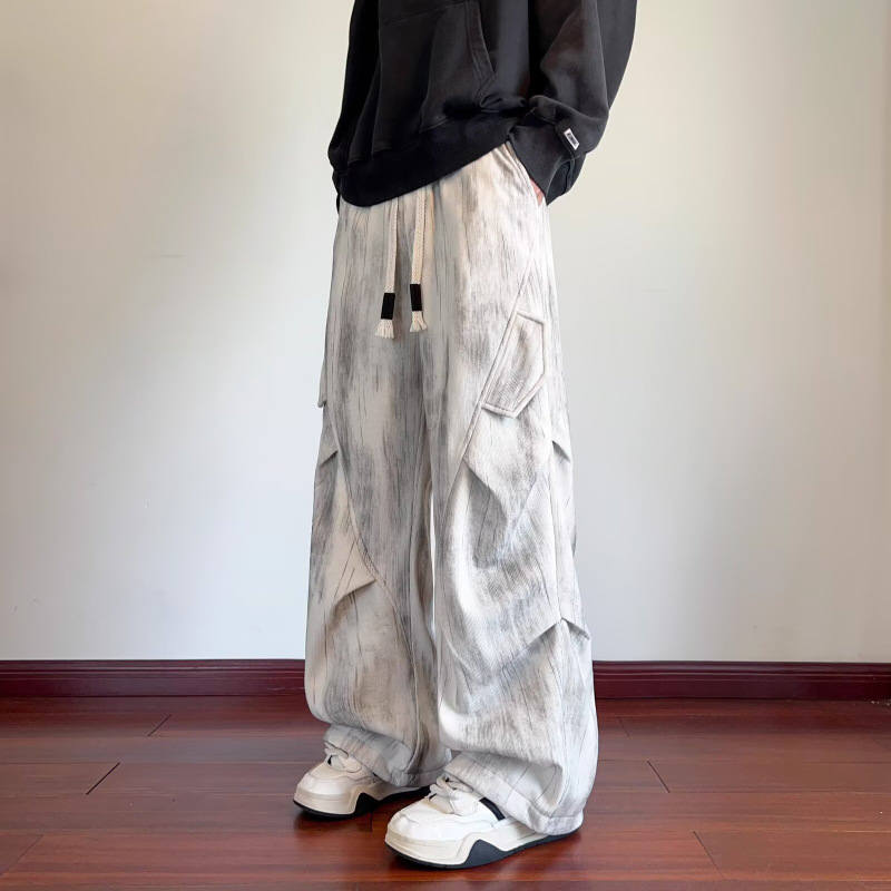 American-style tie-dye workwear sweatpants for men, summer cool and trendy, loose-fitting, drapey, straight-leg, sporty casual ice silk long pants American-style tie-dye workwear sweatpants for men, summer cool and trendy, loose-fitting, drapey, straight-leg, sporty casual ice silk long pants