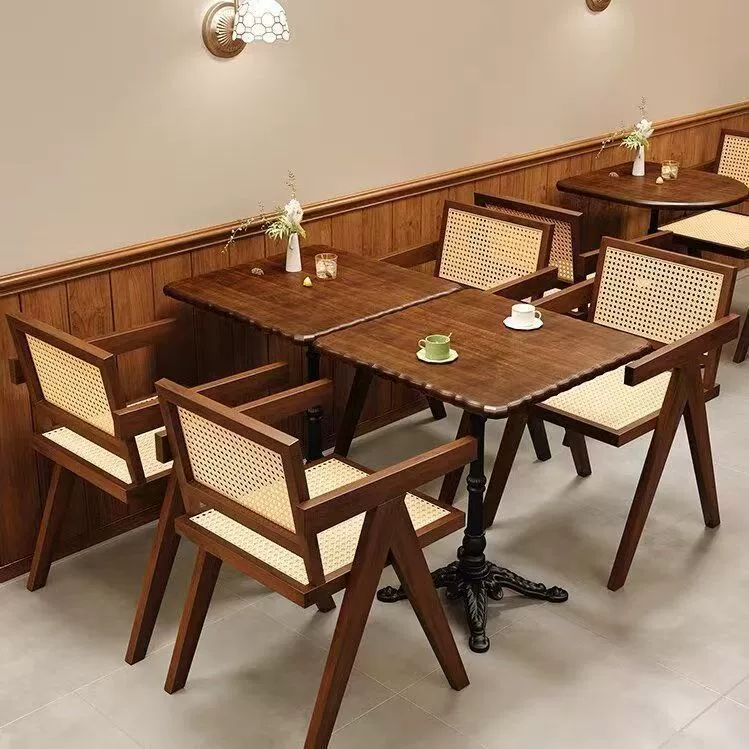 Американский ретро-стол и стулья из массива дерева для кафе-бара, комбинированный стол для выпечки, десертов и молочного чая, стол для западного ресторана, коммерческий стол