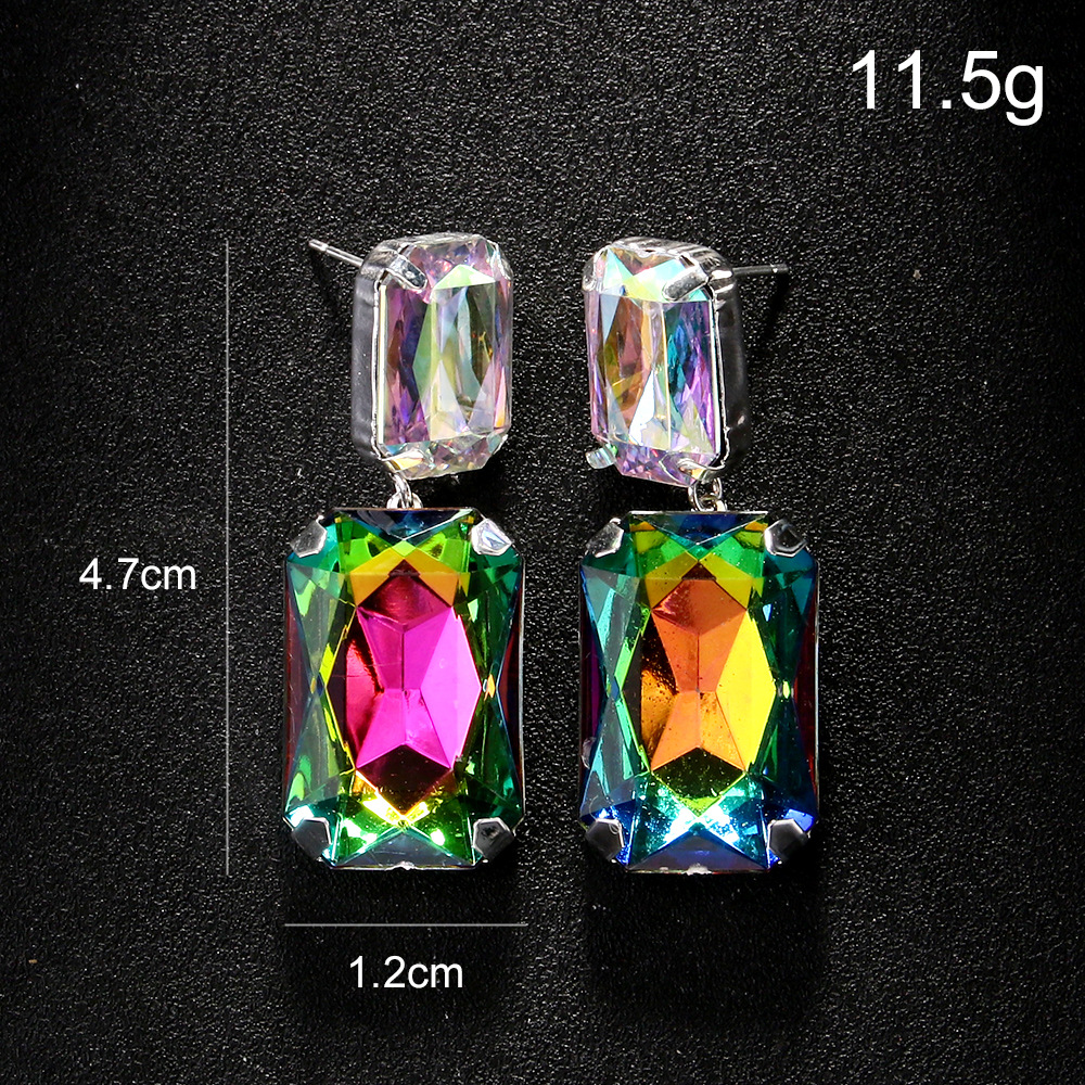 Europa y los Estados Unidos venta caliente aretes geométricos exagerados de alta calidad cuadrados pendientes de diamante de color moda aretes de viaje