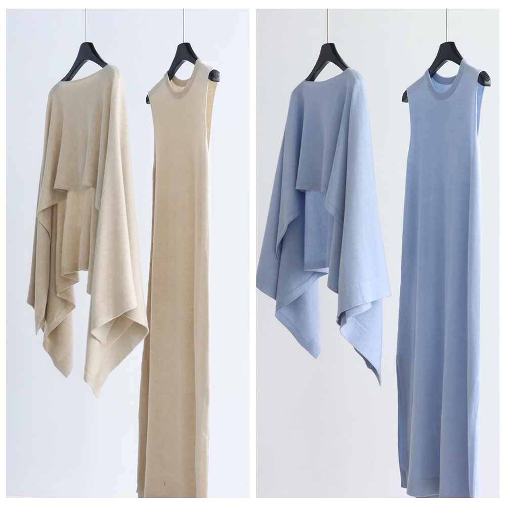 侧开叉羊毛混纺针织背心裙早秋圆领直筒连衣裙显瘦中长裙百搭纯色