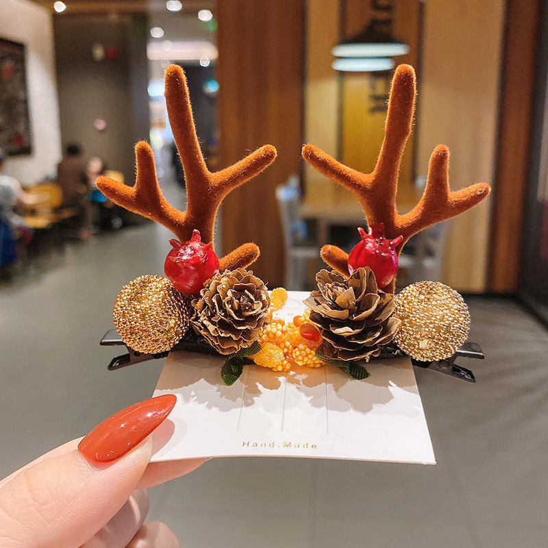 クリスマスヘアピン女の子の頭飾り鹿の角ヘアピン秋と冬のかわいいヘッドバンドヘアアクセサリー女の子クリップクリスマス装飾|undefined