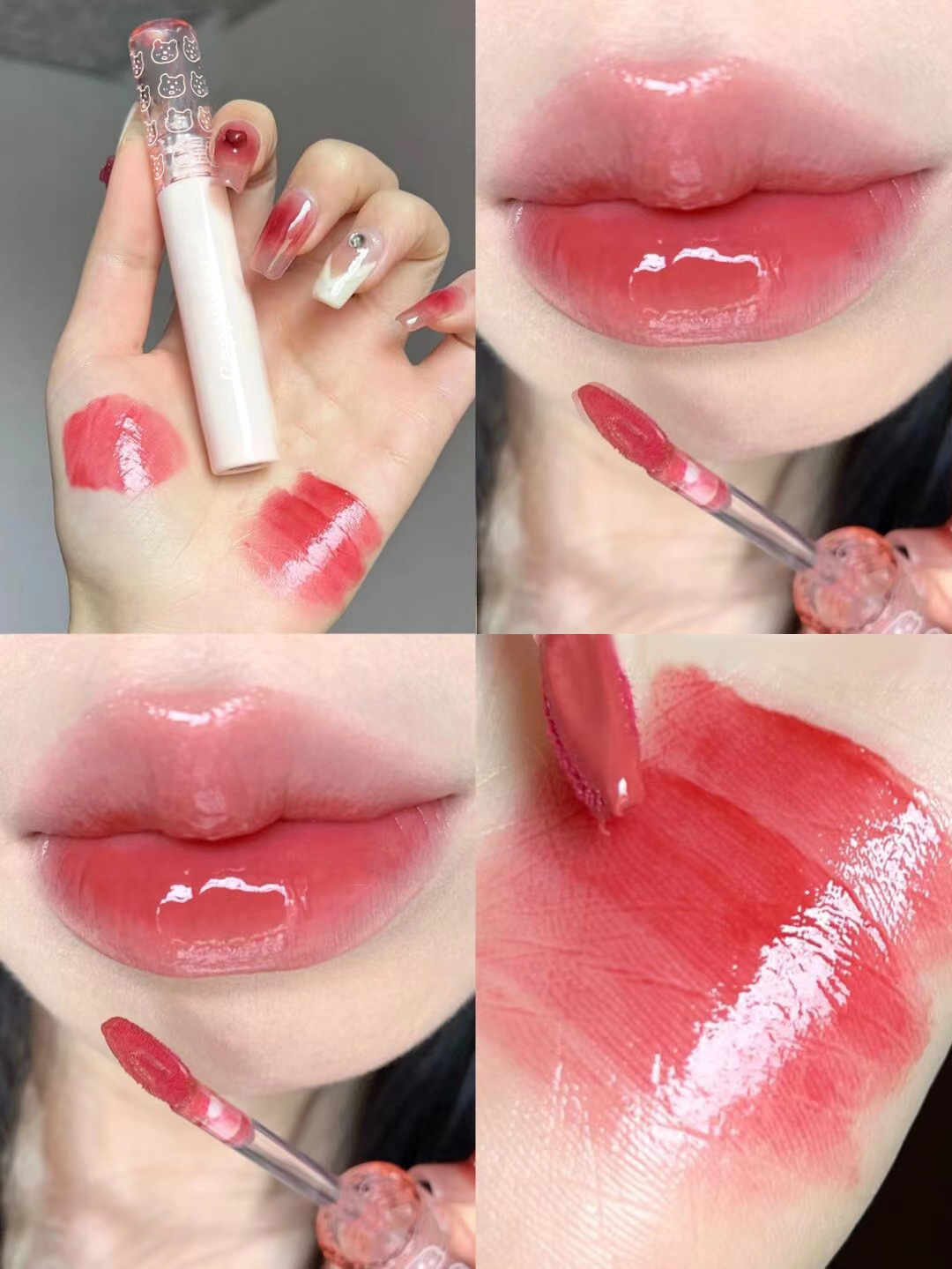 Capo Vini Bubble Bear Lip Gloss Mirror Water Light Glass Pouty Lip Lipstick for Women, affordable student milk tea color Lip gloss undefined