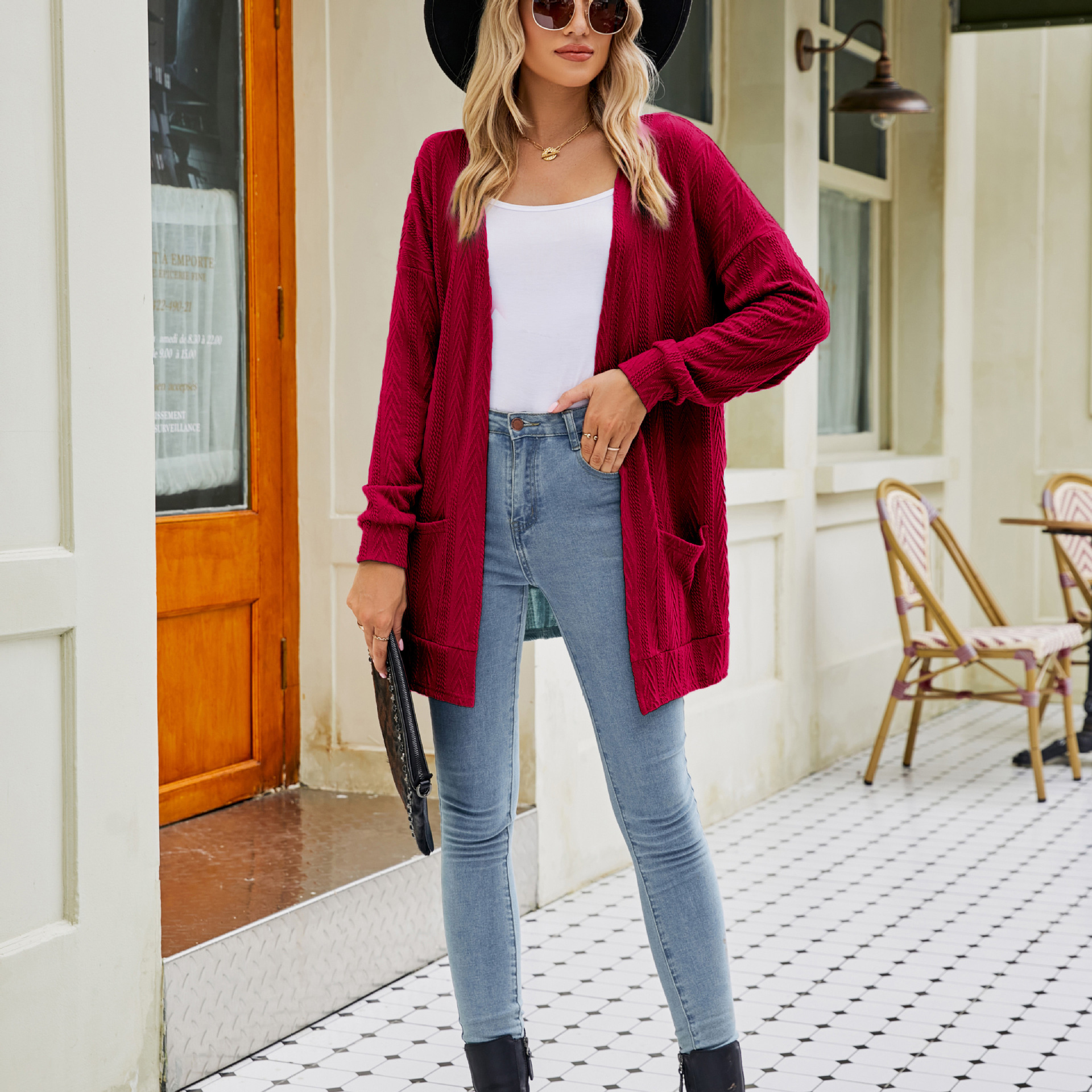Cárdigan de Punto en Color Liso para Mujer de Algodón para Otoño image 6