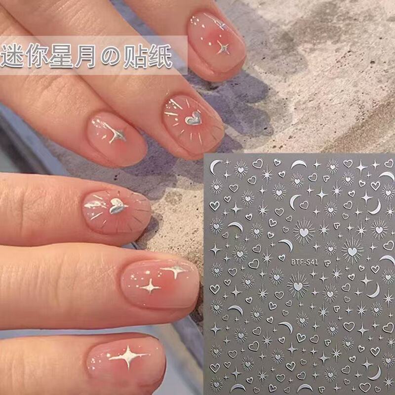 Nail art stickers gilding love star moon geometric pattern 3d waterproof silver crescent moon star manure stickers nail art decorations