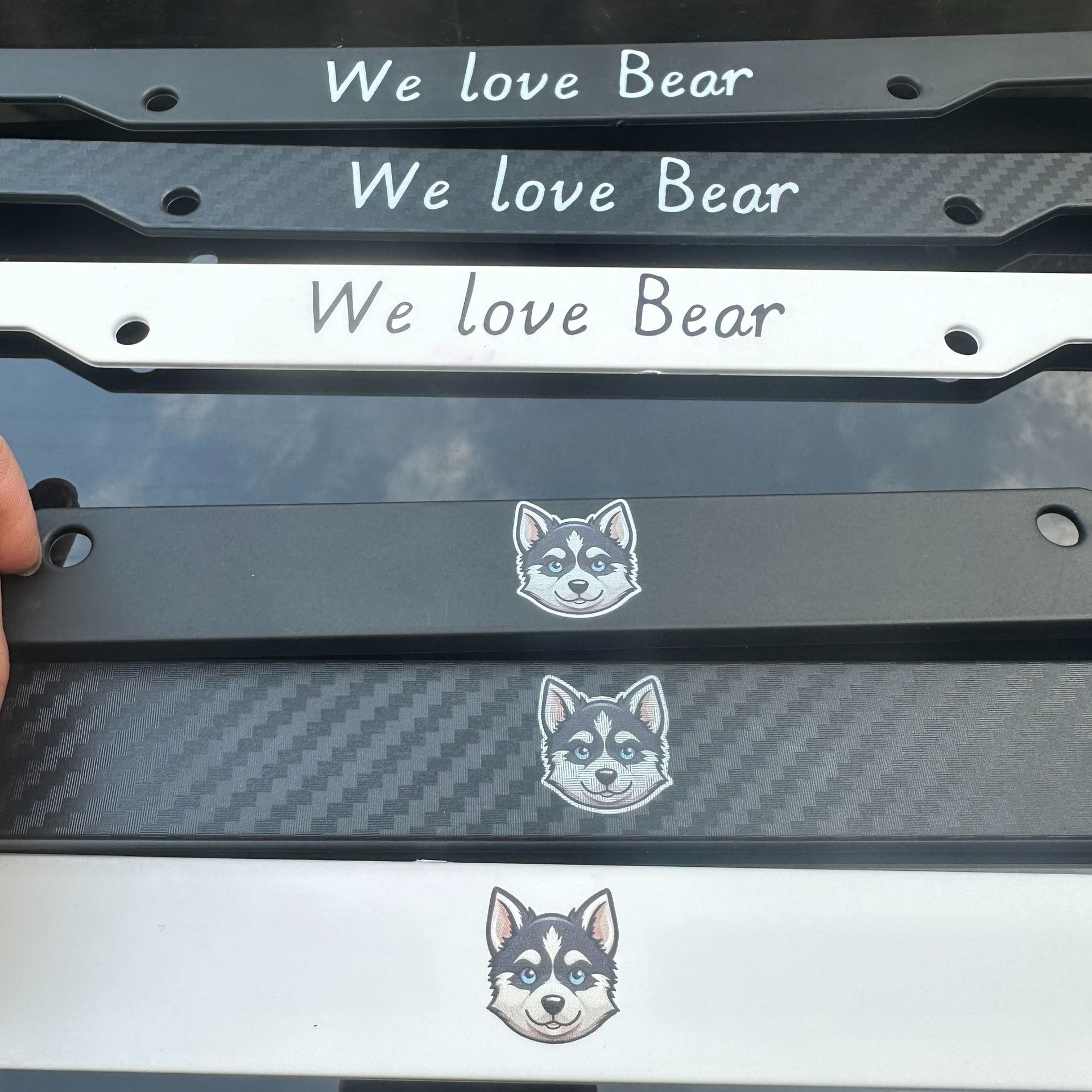 Cross-Border American Standard License Plate Frame Stainless Steel Anti-Falling Off We Love Bear Husky Pattern License Plate Holder