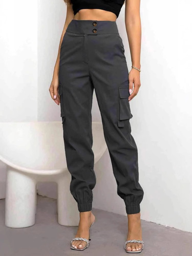 Women's solid-color casual ankle-tied multi-pocket workwear trousers—slim-fit, figure-flattering, minimalist European and American style with slight stretch.