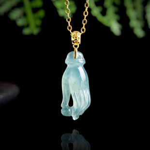 Natural A goods jade blue water Palm Pearl Pendant 18K gold inlaid ice jade pendant women's high-grade wholesale