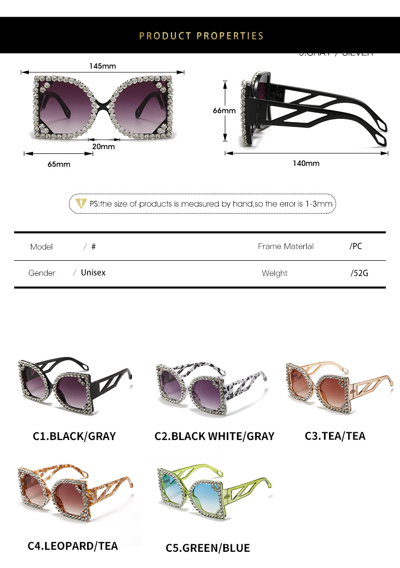 Exaggerated Solid Color Ac Square Diamond Full Frame Women's Sunglasses display picture 1