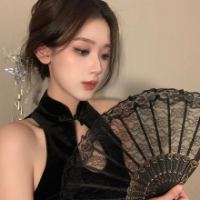 蕾丝折扇黑暗萝莉哥特风洛丽塔日式网络视频咬扇子挡脸反差变装