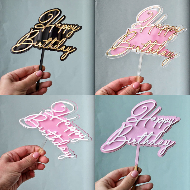 Cross -border acrylic cake decoration birthday happy birthday plug…