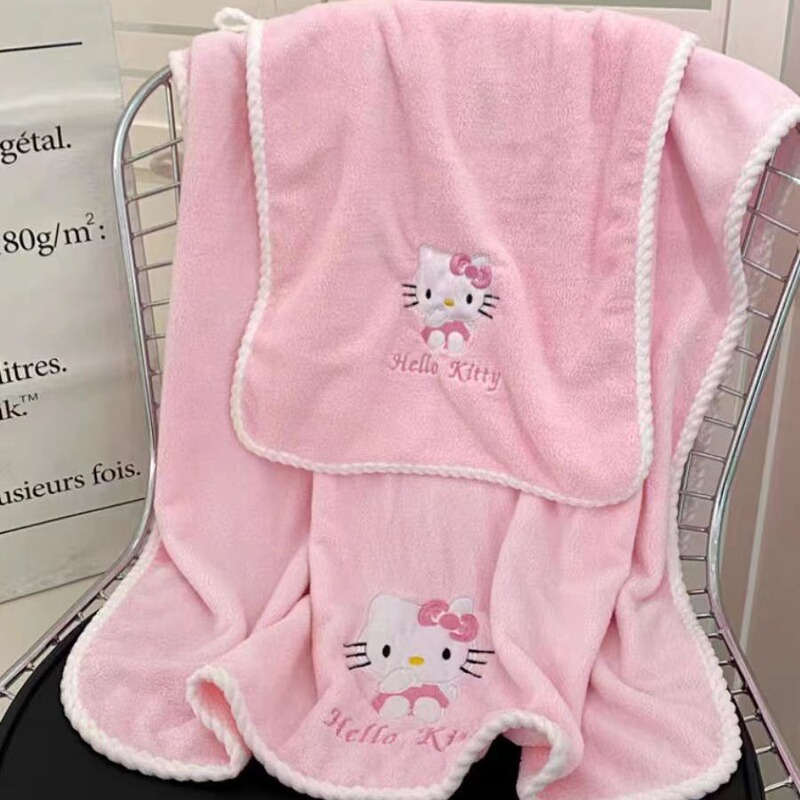 Hellokitty Kidsren's Bath Towel Women's Wrap Towel Absorbent and Quick-Drying Student Dormitory Towel Coral Velvet Towel