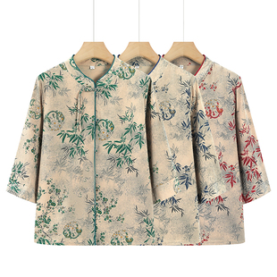 Grandma's Summer Thin Shirt for 70 and 80-Year-Old Women's Clothing Suit for the Elderly Mother's Mid-Sleeve Top