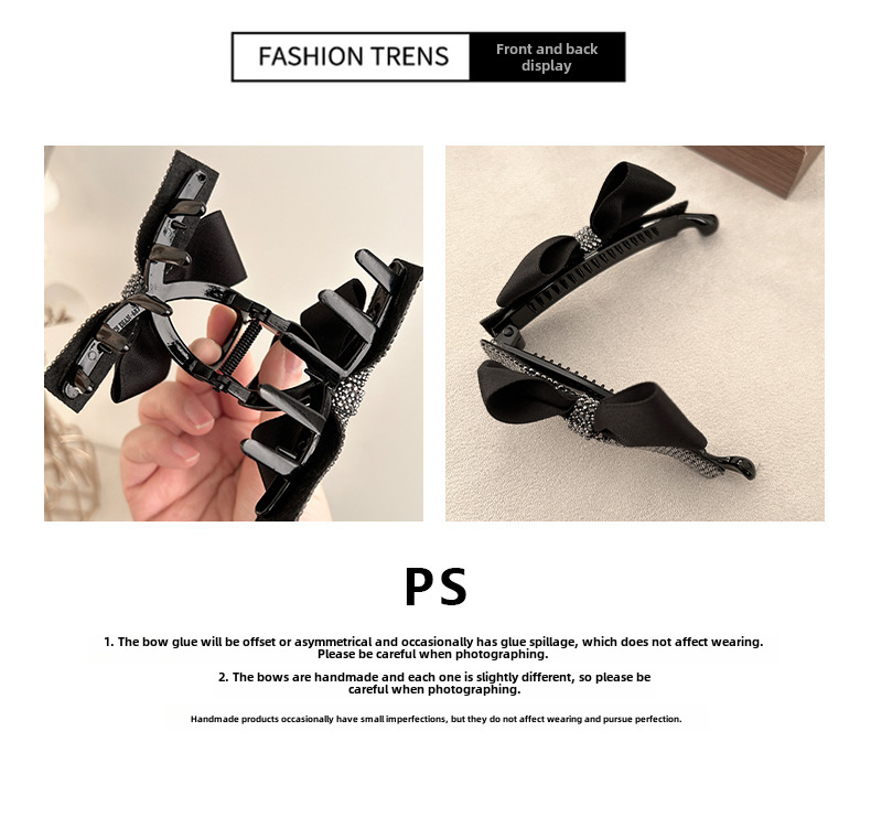 Flash Diamond Bow Hair Clip Vertical Shark Clip For Updo Hair_voghion.com