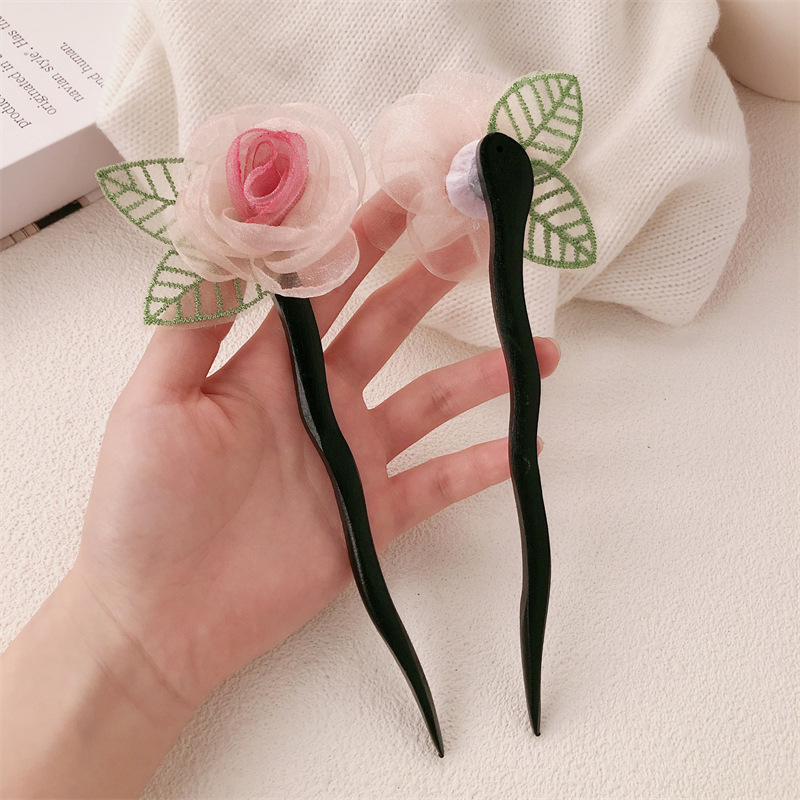 Nuevo clip de cabello chino para mujeres, nuevo estilo, cabeza seca, rosa, clip de cabello de camellia, cabeza de super hadas