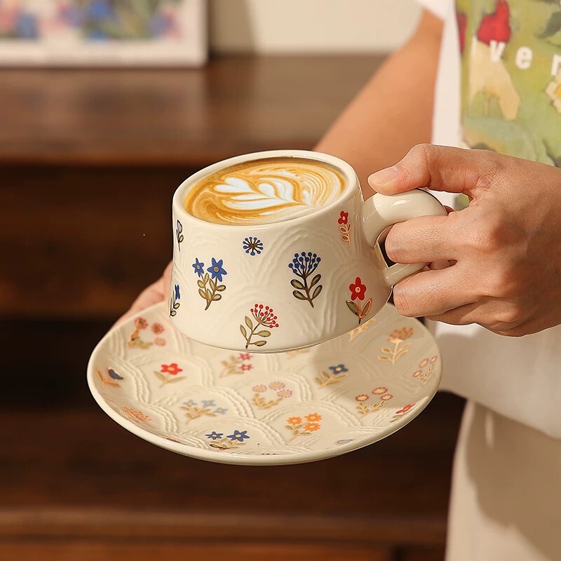 Ceramic Embossed Breakfast Tray, Exquisite and Beautiful Plate, Household Dish Plate, Dessert Presentation, Artistic Style Western Tableware