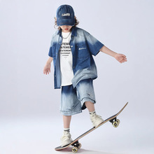 男童夏季牛仔套装2025新款中大儿童帅气夏装短袖男孩俩件套夏款潮