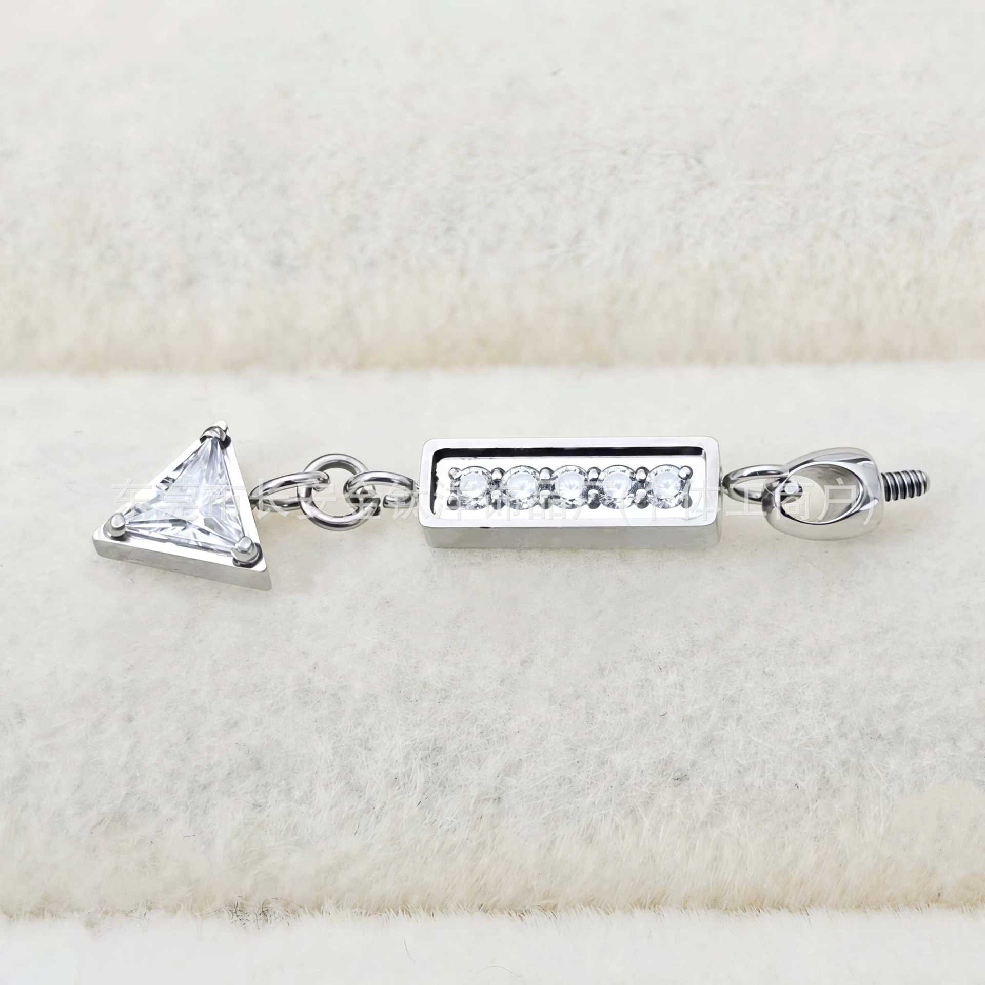 F136 Titanium Bullet-Shaped Triangular Zircon Lip Piercing Ear Bone Stud G23 Titanium Alloy Body Jewelry detail image 4