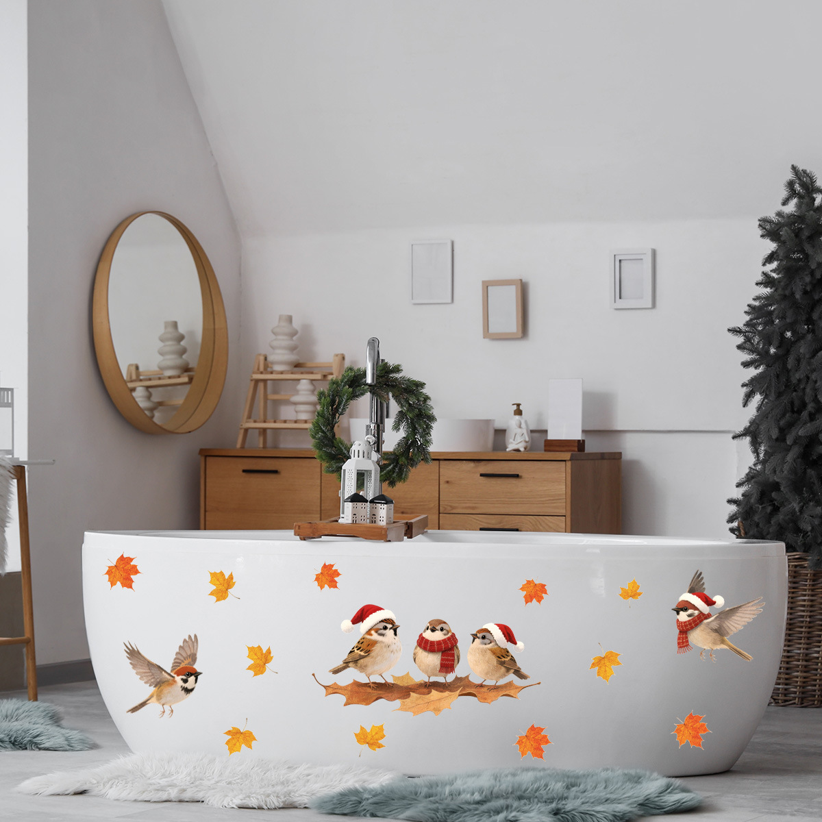 Weihnachts Wandaufkleber Mit Weihnachtsmann Und Baum Dekor_voghion.com