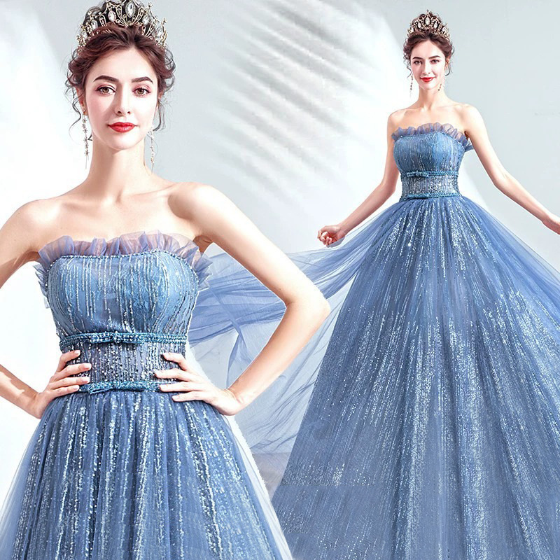 Vestido de noche azul para banquetes y actuaciones escénicas, nuevo modelo 2026, actuación individual, fiesta de mondanzas, examen artístico, elegante vestido de princesa.