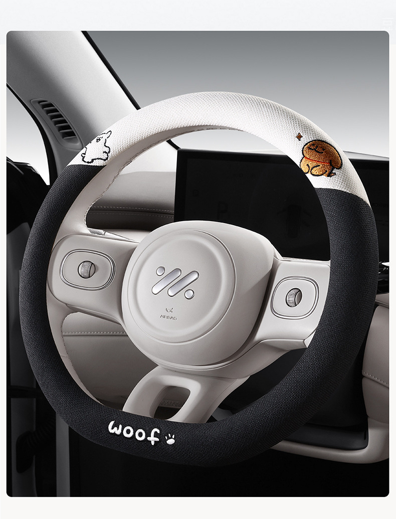 Cotton and linen steering wheel cover four seasons universal cartoon line dog car handle cover advanced sense ultra-thin anti-slip sweat-absorbent handle cover