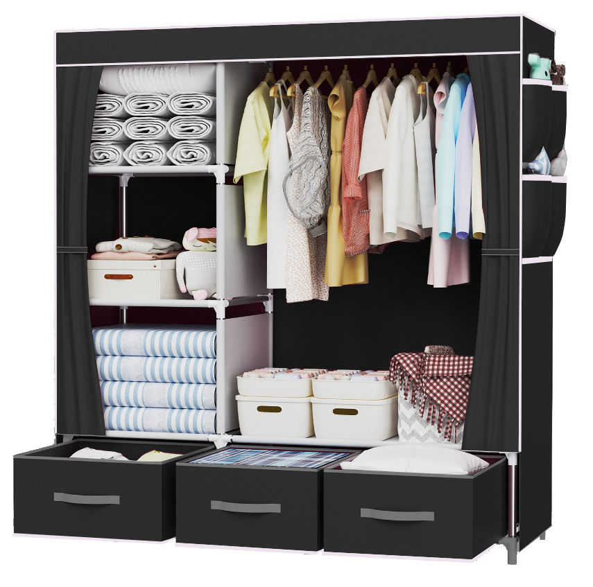 02-3B Armario simple con caja de almacenamiento Armario multifuncional Armario colgante Dormitorio Perchero Armario no tejido