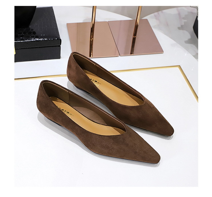 Täglicher einfacher Komfort Wildleder spitzer flacher Mund niedriger Absatz Schrägabsatz Einzelschuhe Damen Einzelschuhe_voghion.com