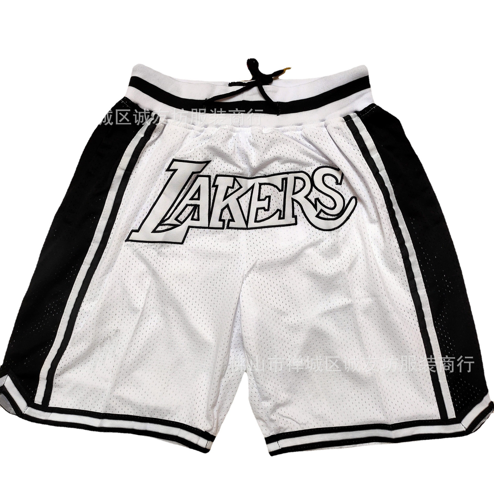 กางเกงบาสเก็ตบอล Lakers MVP สีขาวดำกระเป๋าข้างกางเกง sweatebay