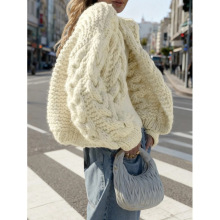 I 72102 Thick cable knit cardigan �����黨��֯�����羳��