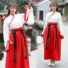 Wide -sleeved white+red set