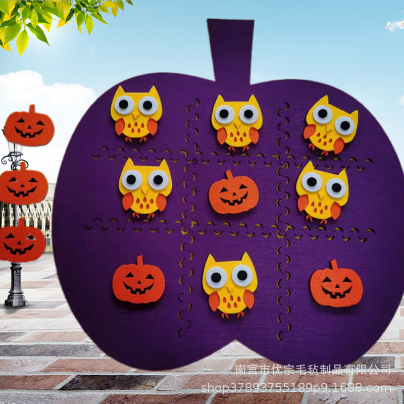 Halloween fieltro Tic Tac Toe estera del juego juguete de los niños DIY fantasma murciélago calabaza Tic Tac Toe estera del juego