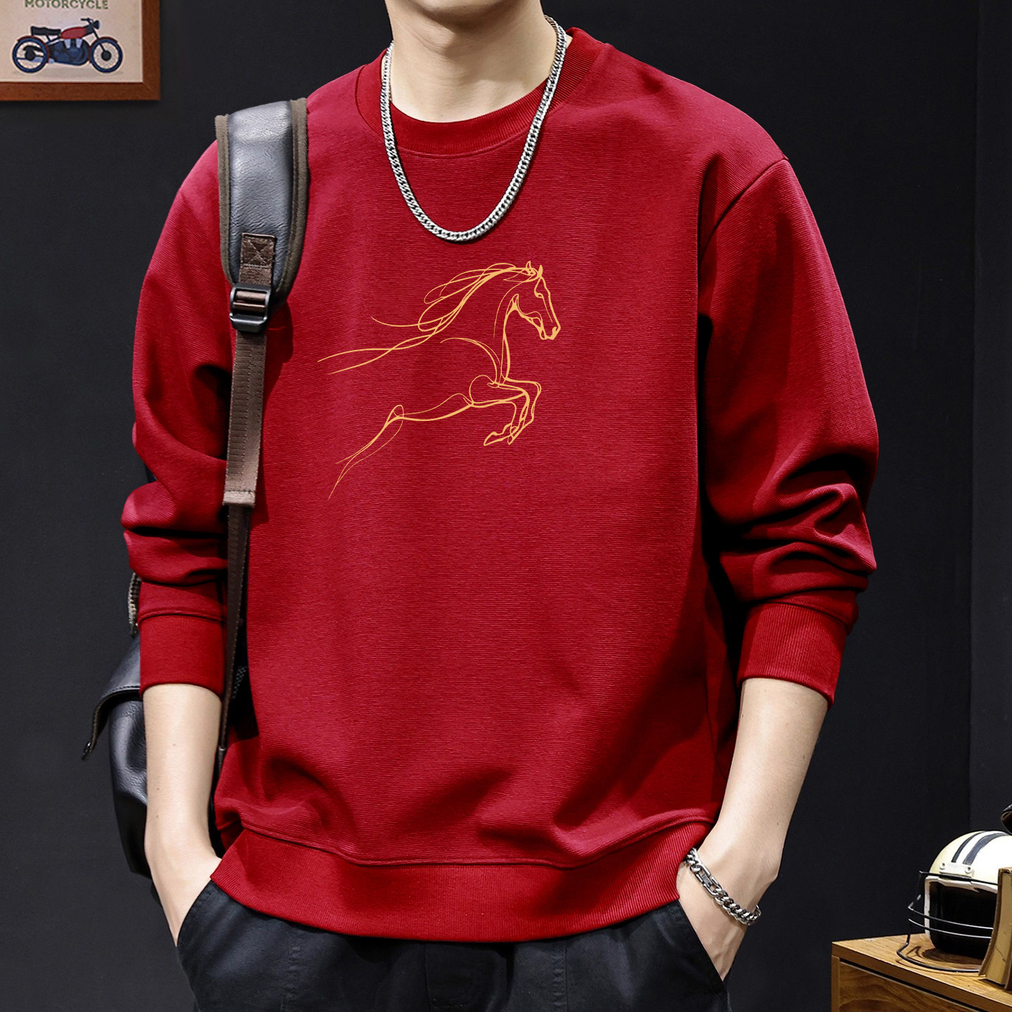 Camisa de cuello redondo rojo grande Regular - 6356