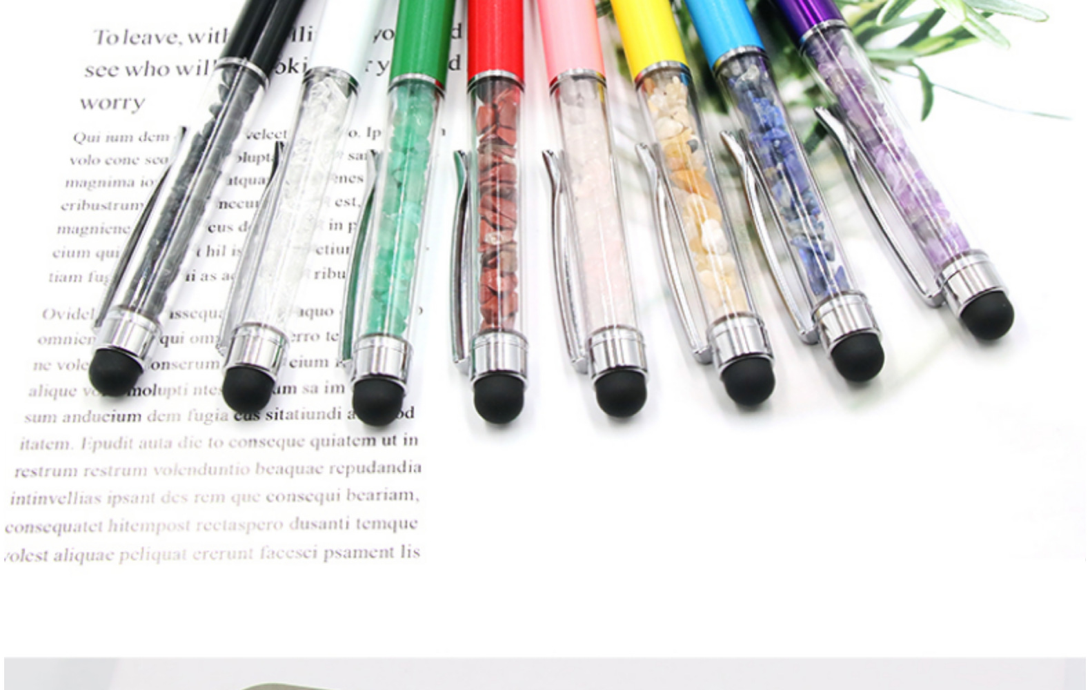 Natural Crystal Agate Jade Gravel Gem Ballpoint Pen Capacitor Touchscreen Stylus Advertising Hand-held Gift Student Cross-border display picture 1