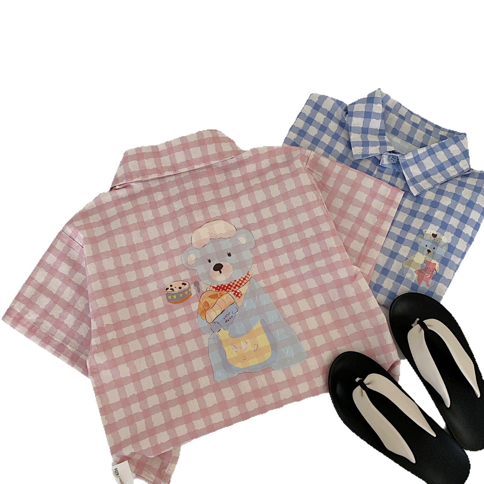 Camisa de manga corta para niños Maibao 2025 verano nuevo estilo coreano para niños y niñas camisa de algodón de dibujos animados a cuadros